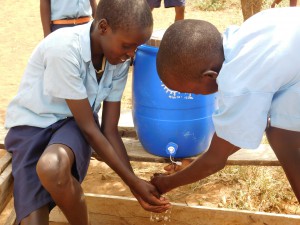 Students at Kimelok now have clean water for a handwashing station outside of their latrines. The gift of a water tank means not only clean water to drink but also improved hygiene for the students.